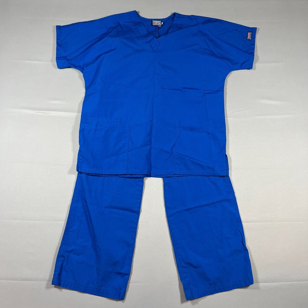 Cherokee Workwear Scrubs Set Womens Small Royal Blue Cotton Straight Leg Medical